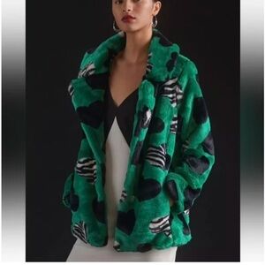 Anthropologie Maeve Faux Fur Heart Jacket Green Large